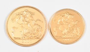 2007 Royal Mint limited edition (408) proof gold full sovereign and gold half sovereign coin pair,
