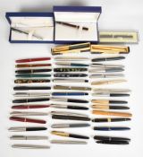 Forty seven various fountain and ballpoint pens including Waterman, Conway Stewart, Regal, Mentmore,