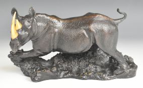 Franklin Mint for the African Wildlife Foundation bronze figure of a rhino 'Thunder on the
