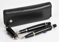 Montblanc Bohème Bleu fountain and ballpoint pen set, each pen with black resin barrel and cap,