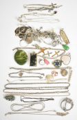 A collection of silver jewellery including twenty four chains, twenty four pendants, white metal