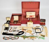 A collection of jewellery including dog cufflinks, mother of pearl cufflinks, Monet brooch,