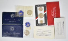 American uncirculated silver coinage comprising 1971 and 1973 dollars and a 1976 three coin set,