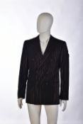 Gianni Versace Couture gentleman's vintage blazer in black and pink metallic pinstripe, size 48