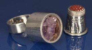 Danish ring set with an amethyst geode, marked 'Mappins Denmark' (size K), and a Georg Jensen