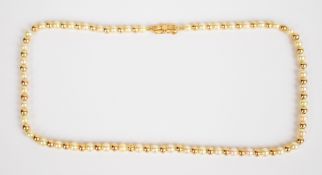 A single strand of cultured pearls and 9ct gold spherical beads with 9ct gold clasp, 7.2g, 36cm,
