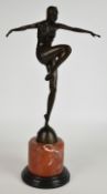 Art Deco style bronze figure of a dancer with impressed J Phillip signature and foundry mark to