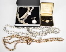 Hallmarked silver necklace set with a moonstone and opal triplets with added gold detail, two