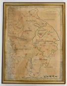 18thC Georgian embroidery sampler 'A Map of Warwickshire and Leicestershire, Catherine Smith's