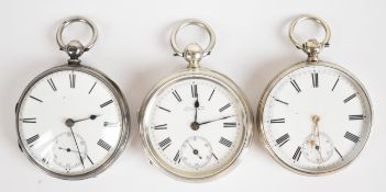 Three hallmarked silver open faced pocket watches comprising R C Marsh of Birmingham, American Watch