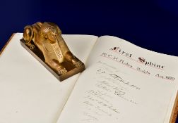 Cleopatra's Needle, Embankment, London interest bronze sphinx maquette and foundry visitors book.