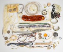 A collection of jewellery including twenty five silver chokers, cameo brooch, freshwater pearl