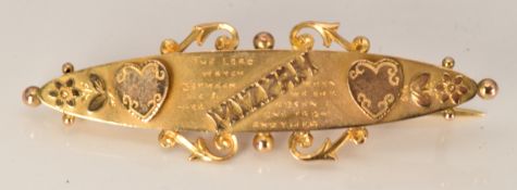 An early 19thC 9ct gold 'mizpah' brooch, 2.4g, 4.8cm
