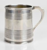 William IV hallmarked silver christening tankard of tapering form and with ribbed decoration, London