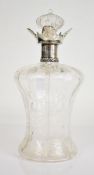 Edward VII hallmarked silver mounted glass decanter with floral decoration, London 1906, maker's