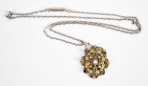 Austro-Hungarian pendant set with split pearls and paste, tests as 850 grade silver, on silver chain