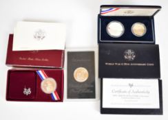 American silver coins comprising WWII 50th anniversary coin and matching cupro nickel coin, 1971
