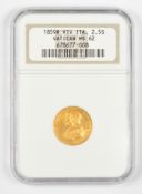 1859 Vatican 2.50 Scudi gold coin with R mintmark for Rome, 4.3g of 0.900 gold, slabbed by the