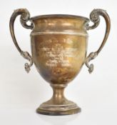George V hallmarked silver twin handled trophy cup with Brecon interest farming presentation