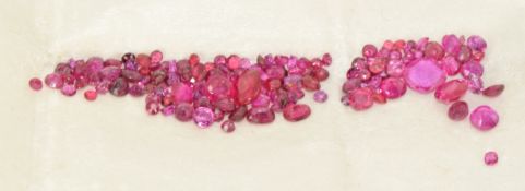 A collection of loose rubies, synthetic rubies, pink sapphires and spinel, 10ct