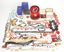 A collection of costume jewellery including glass necklaces, French jet beads, diamanté, Claire