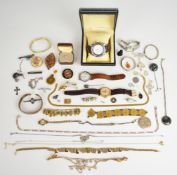 A collection of jewellery including 9ct gold locket (2.9g), silver brooch set with pauna shell,