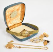 Smiths Empire 9ct gold cased watch, silver cufflinks with 9ct gold plate, 9ct back and front