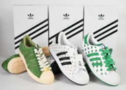 Three pairs of Adidas Superstar 35th Anniversary trainers comprising I Love Boston 132319, Foot