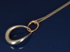 Georg Jensen 18ct rose gold and silver pendant, design no 433B on Georg Jensen silver chain, 5.9g