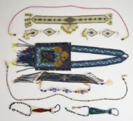 Two Eleyne Williams beaded slave bracelets, matching beaded choker and earrings, two beaded