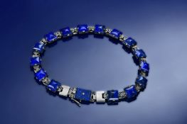 Theodor Fahrner c1930 silver necklace set with lapis lazuli and marcasite and with a diamond set