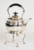 George V hallmarked silver spirit kettle on stand with burner, the kettle or teapot being of plain
