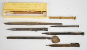 Eight various pens and propelling pencils including Samuel Mordan & Co hallmarked silver dip pen,