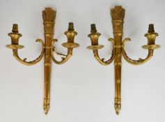 Pair of brass electric quiver of arrows wall lights, H45cm