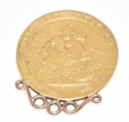 An 1818 gold full sovereign with 9ct pendant loop, 8g