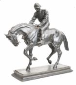 Bronze figure of a horse and jockey, on a plinth impressed 'Mene', H46cm