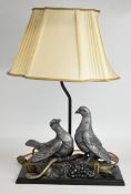 After Louis Carvin Art Deco style figural pigeon table lamp, H65cm