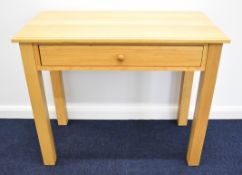 Contemporary light oak hall table with single drawer, W90 x D43 x H77cm