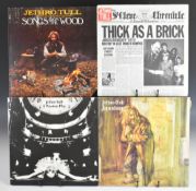 Four Prog Rock LPs by Jethro Tull. Thick As A Brick with fold out newspaper cover, Aqualung, Songs