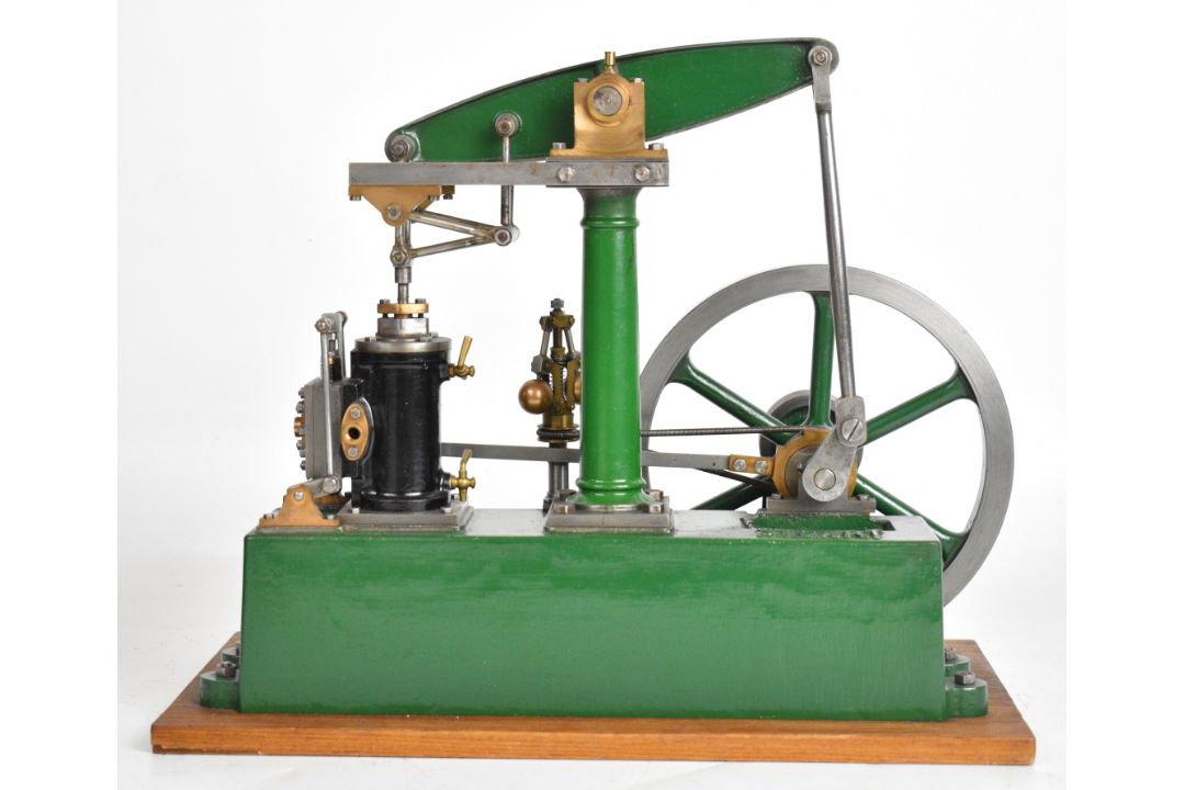Stuart beam live steam engine with twin cylinder drain cocks, dummy flyball governor and driving - Image 4 of 17