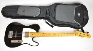 Fender Squire Telecaster bass guitar in black gloss finish with maple neck, humbucker and single