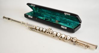 Silver plated flute for Bill Lewington Ltd, London, model S.81 serial number 63251, in fitted case.