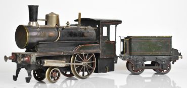 Carette or Bing gauge 1 spirit fired Storkleg 2-2-0 tender locomotive, with twin outside oscillating
