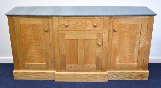 David Snowdon contemporary ash or elm breakfront sideboard of three cupboards and slate top (