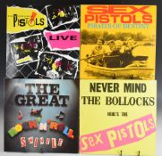 Five Sex Pistols LPs comprising Never Mind The Bollocks, early blue label Virgin V 2086, rear