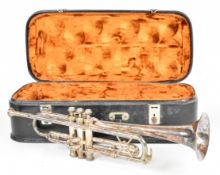 Silver plated trumpet or long model cornet engraved 'Meister Helmut Scherzer' to the bell.