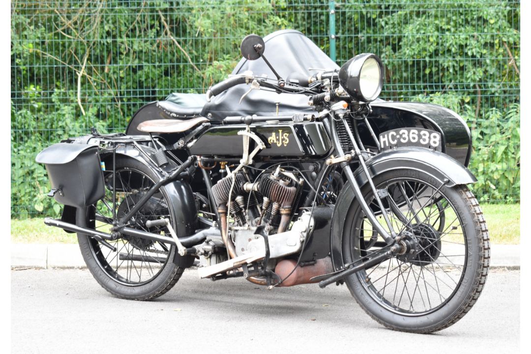 1924 AJS model D 799cc sidevalve V twin motorcycle and sidecar combination - Image 1 of 30