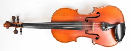 Jerome Thibouville-Lamy violin with two piece 35.5cm back, overall length 59cm.