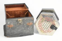 Wheatstone & Co 48 button English system concertina with five bellows and fretted metal ends, serial