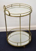 Circular metal two tier drinks trolley with mirrored shelves, diameter 45 x height 66cm